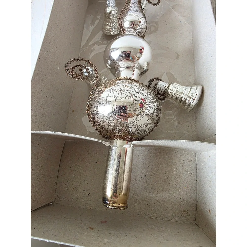 Vintage Czech Republic bell tree topper silver tinsel glass Xmas tree
